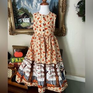 🎃 Girls Handmade Halloween Scarecrow Pumpkin Patch Sleeveless Dress